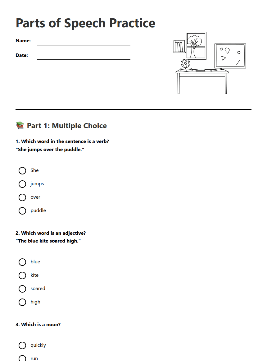 Parts of Speech Practice worksheet preview