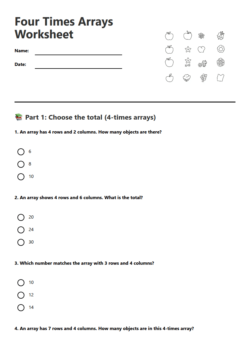 Four Times Arrays Worksheet worksheet preview