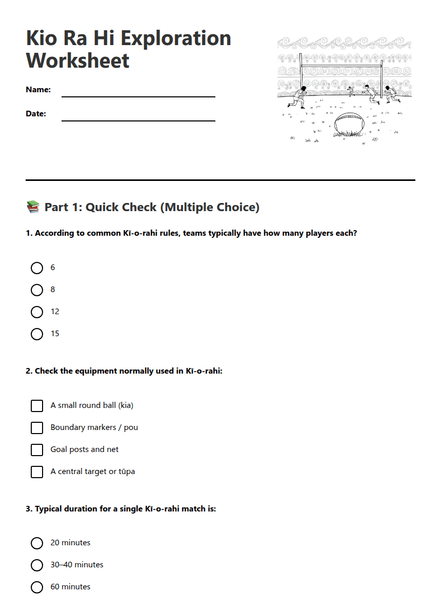 Kio Ra Hi Exploration Worksheet worksheet preview
