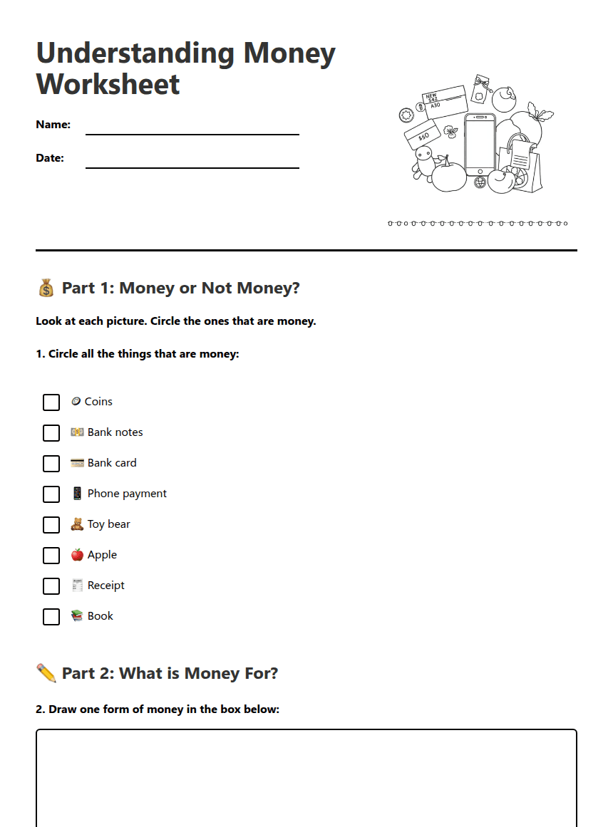 Understanding Money Worksheet worksheet preview