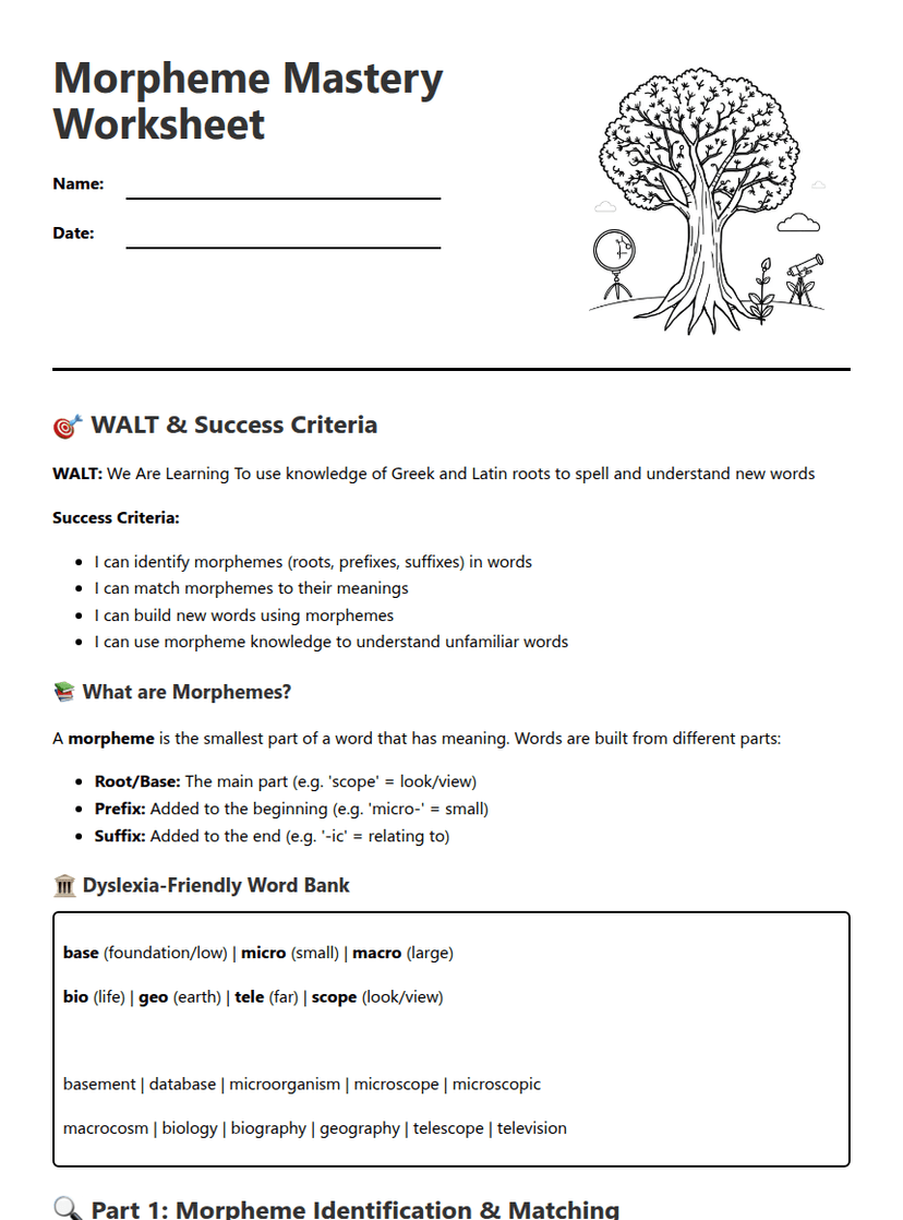 Morpheme Mastery Worksheet