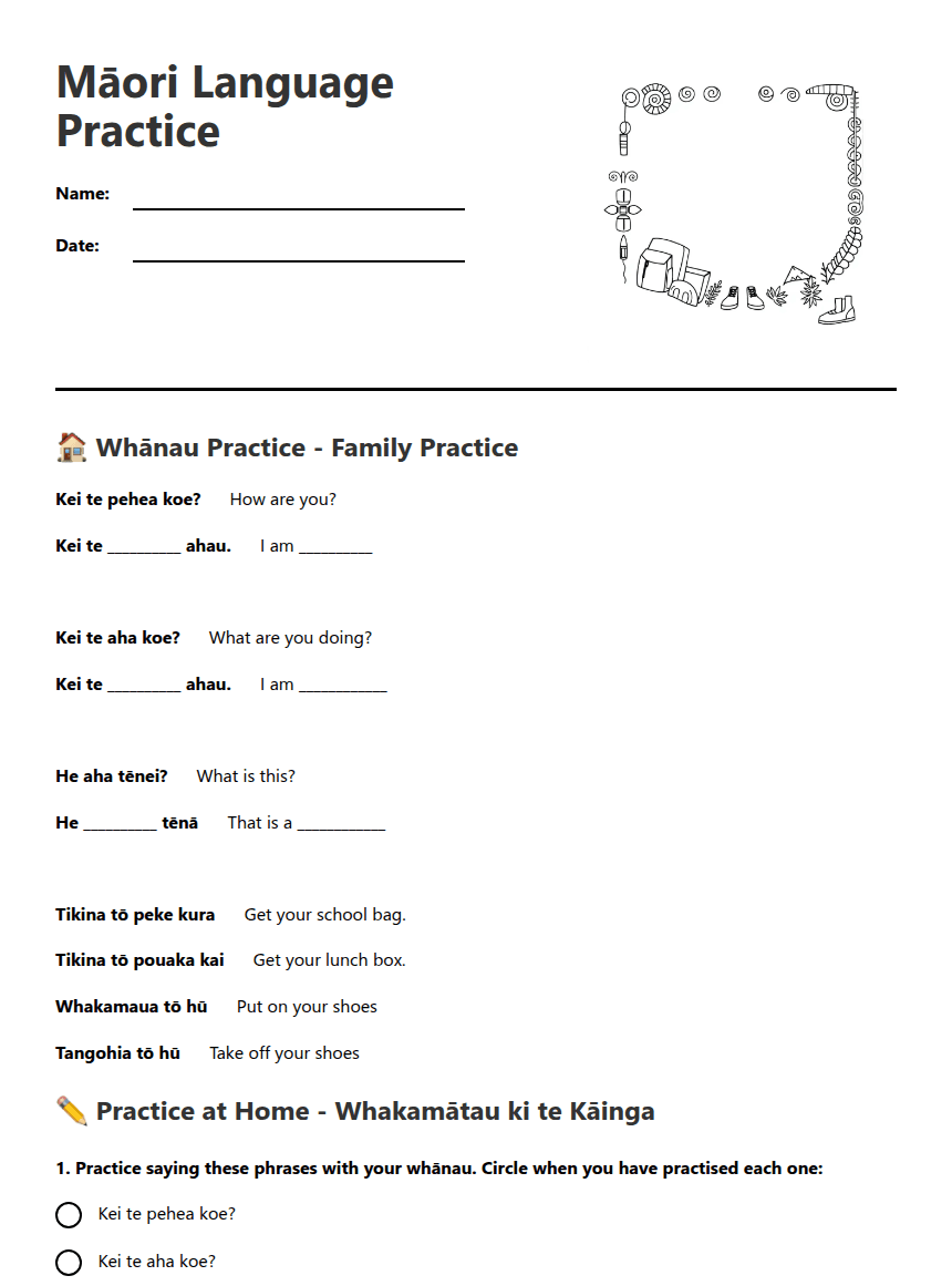 Māori Language Practice worksheet preview
