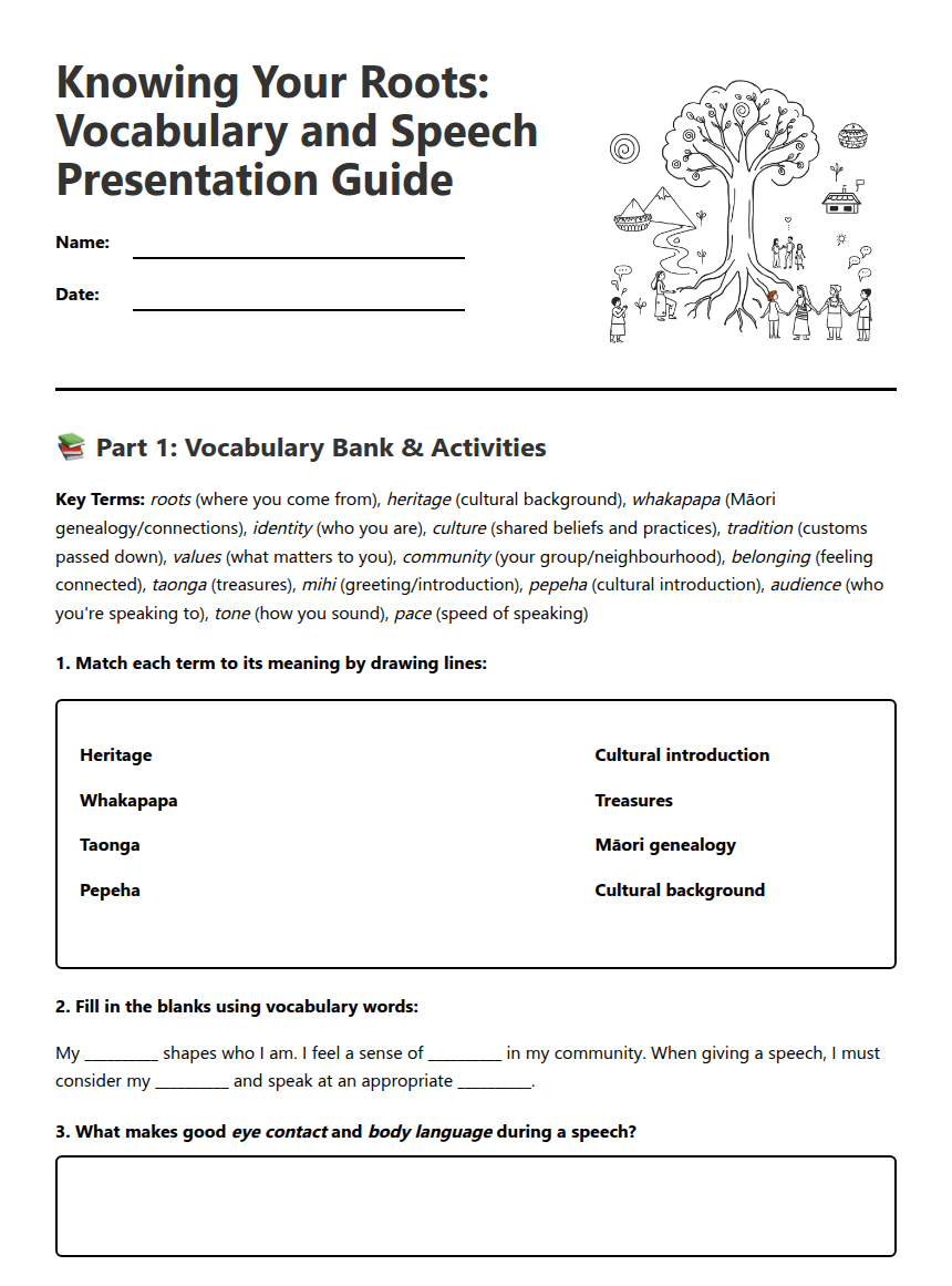 Cultural Connections: Speech Guide worksheet preview