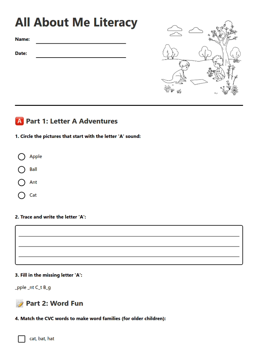 All About Me Literacy
