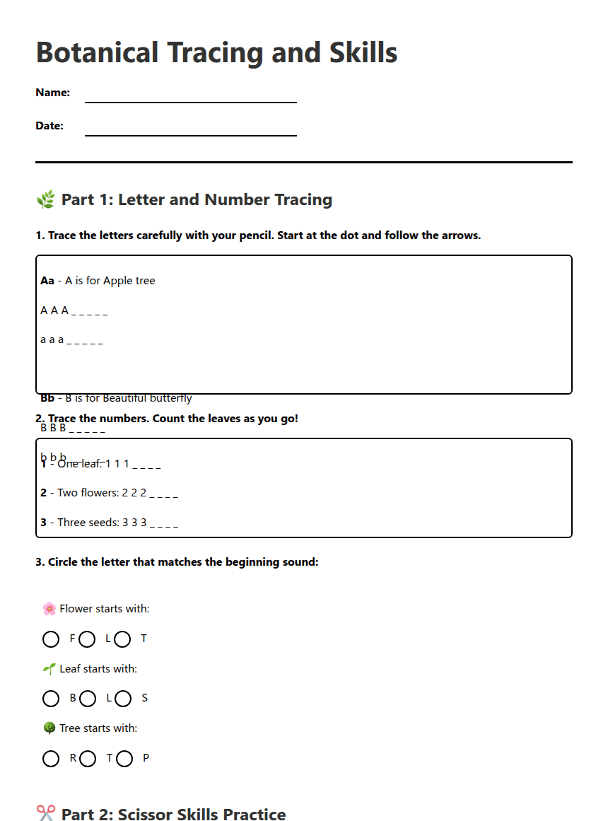 Botanical Tracing and Skills worksheet preview