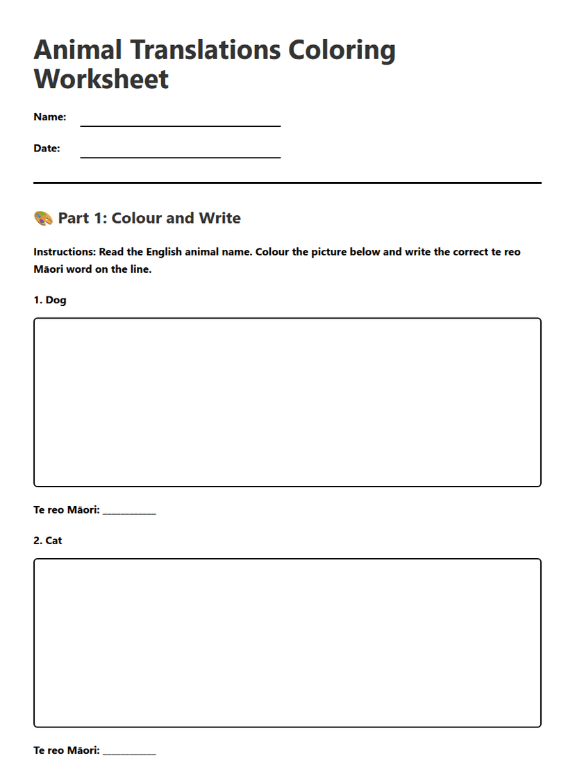 Animal Translations Coloring Worksheet