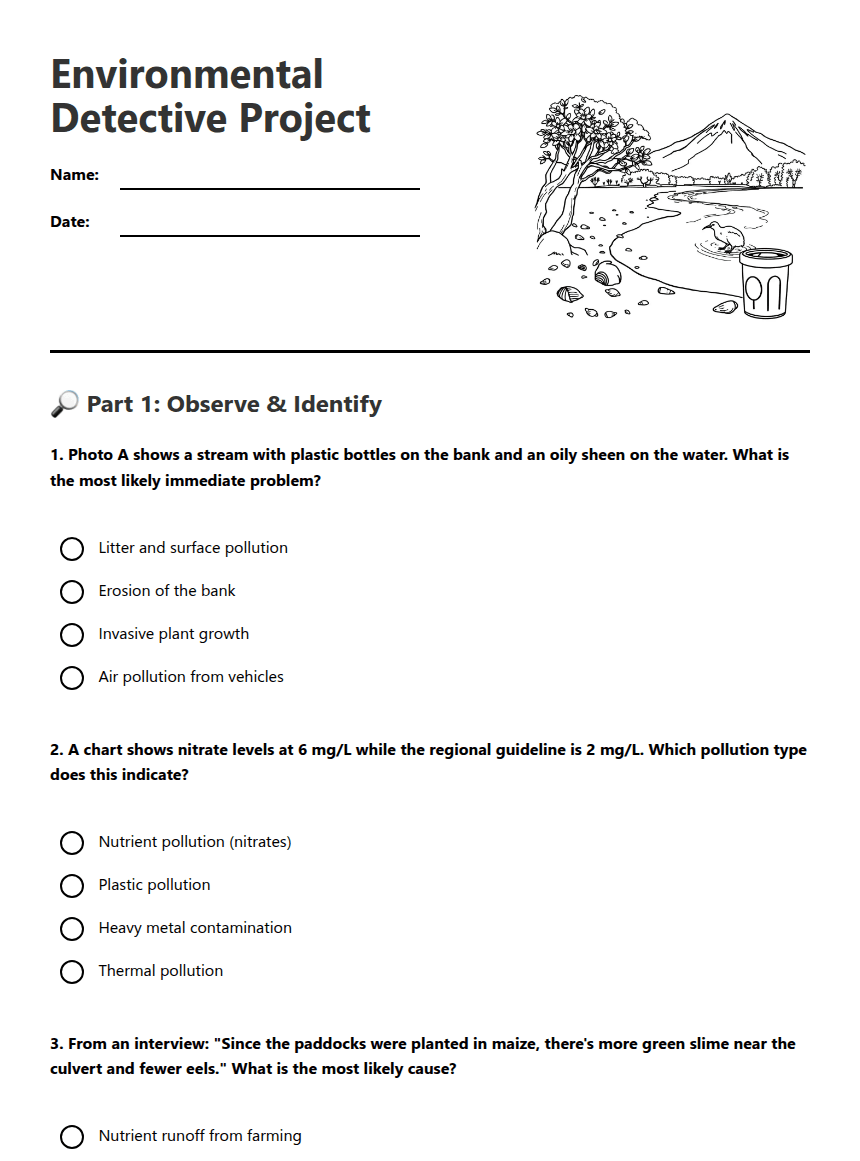 Environmental Detective Project worksheet preview