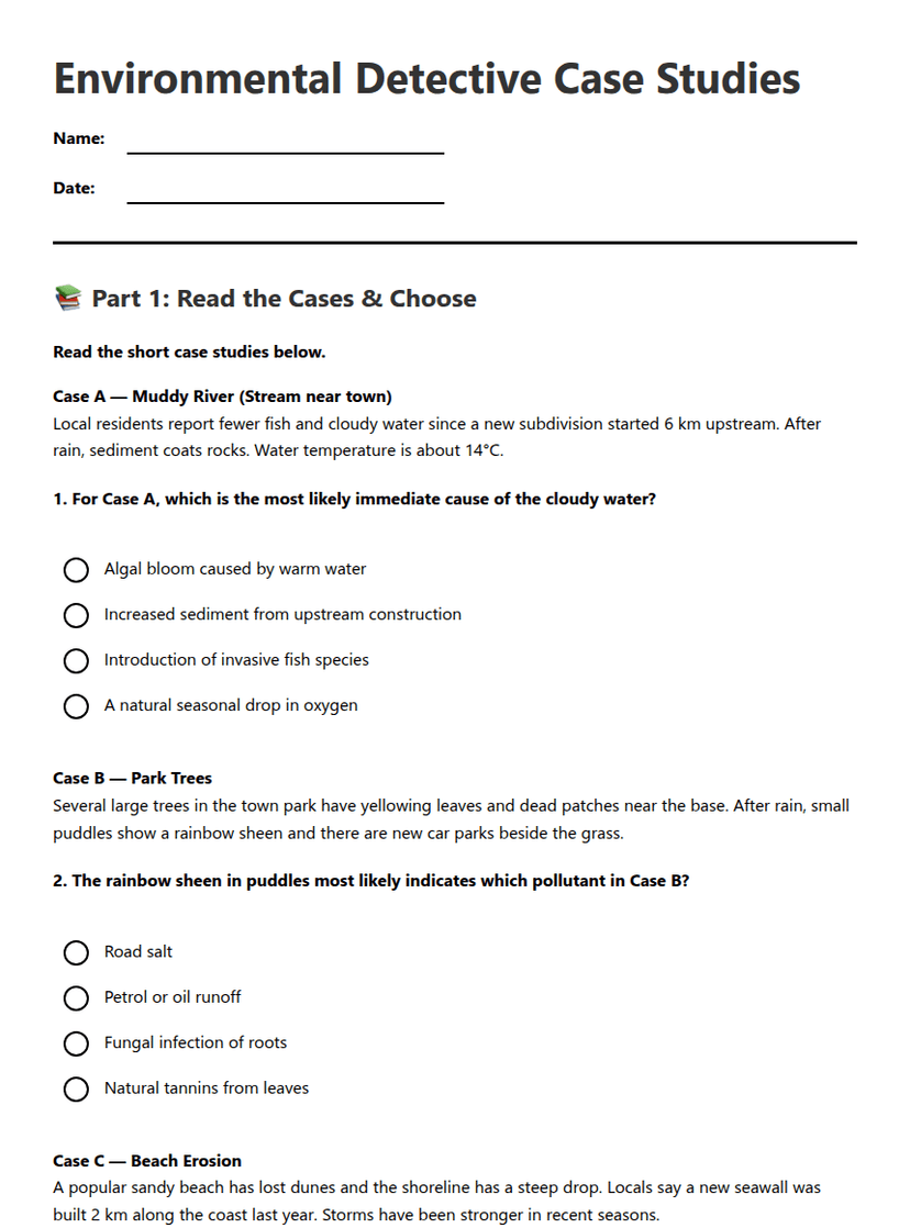 Environmental Detective Case Studies
