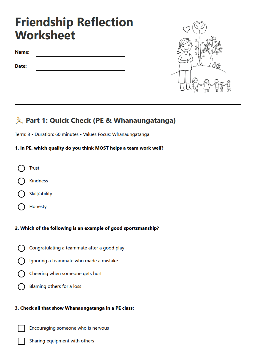 Friendship Reflection Worksheet worksheet preview
