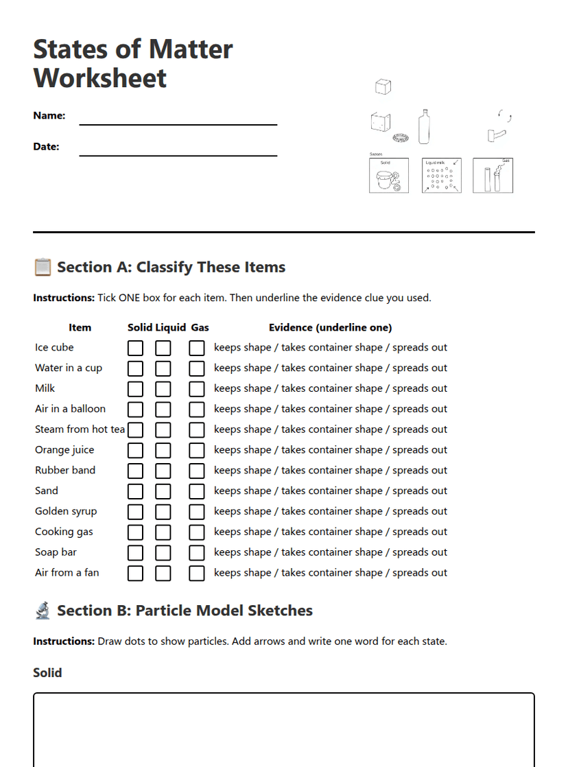 States of Matter Worksheet