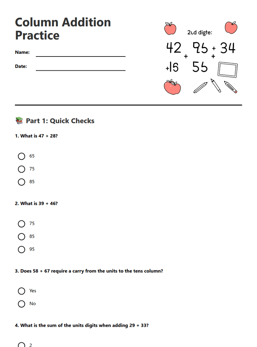 Column Addition Practice