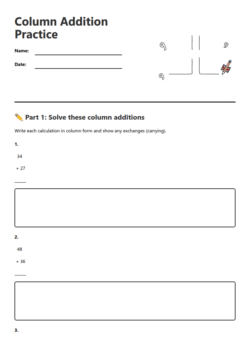 Column Addition Practice