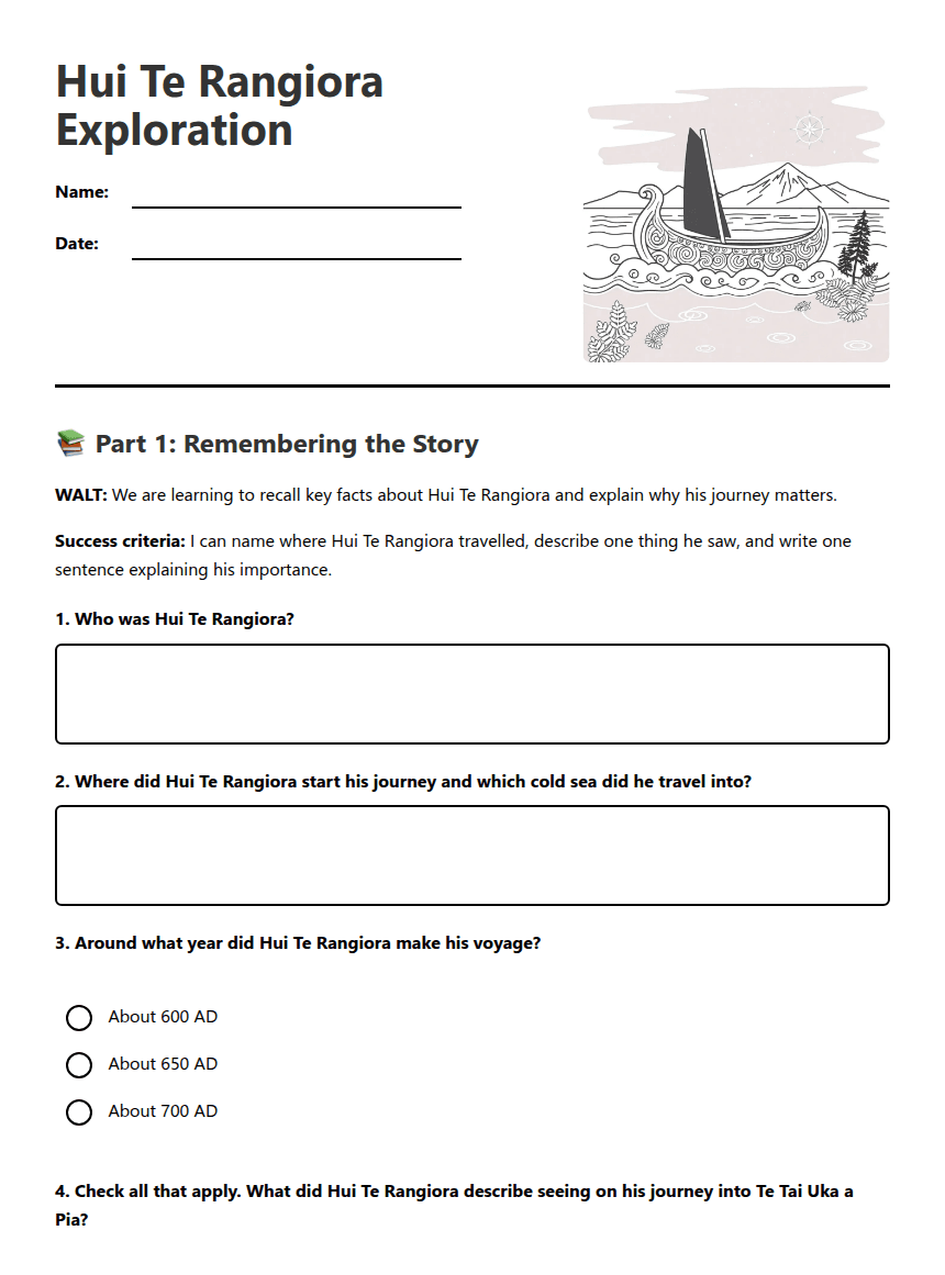 Hui Te Rangiora Exploration worksheet preview