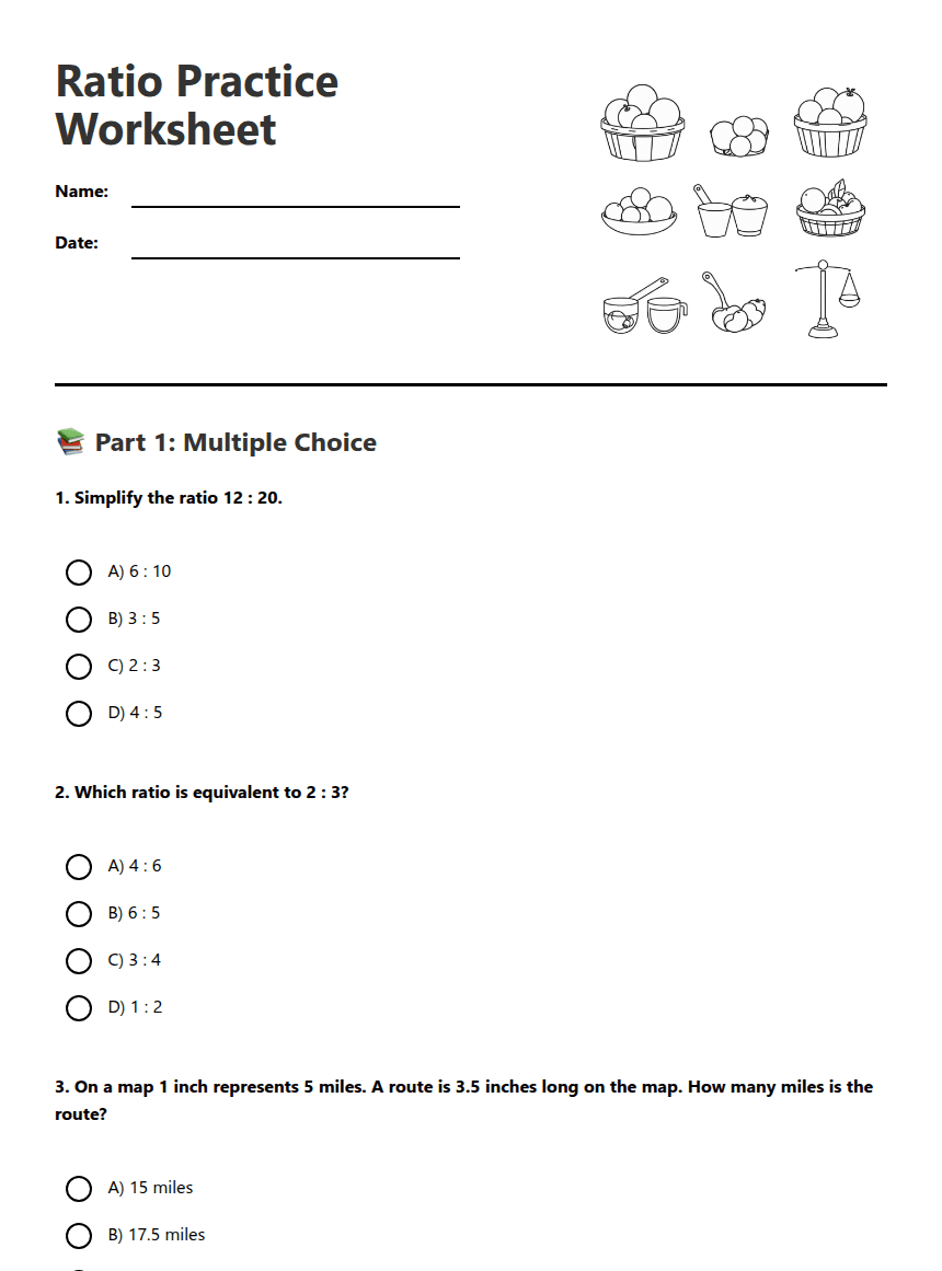 Ratio Practice Worksheet worksheet preview