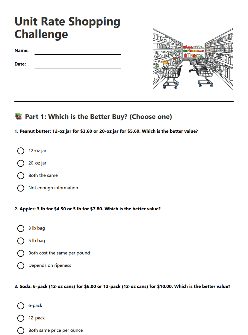 Unit Rate Shopping Challenge