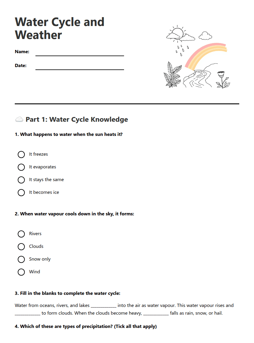 Water Cycle and Weather worksheet preview