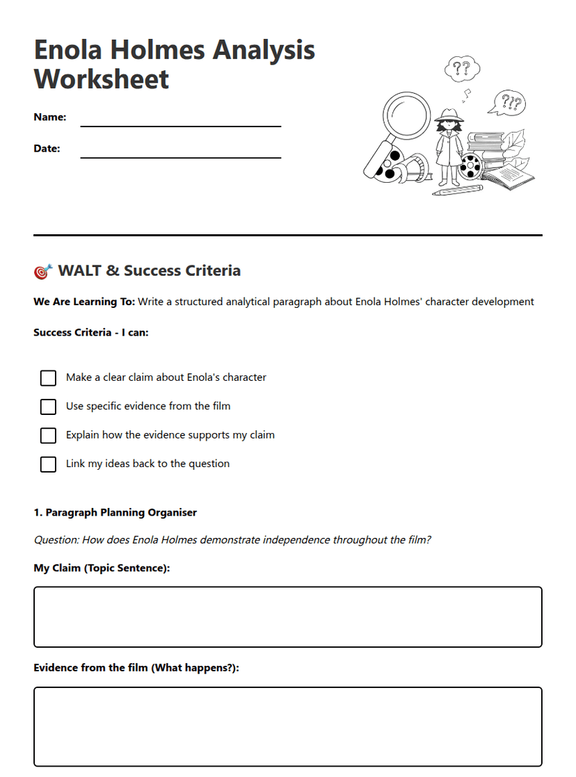 Enola Holmes Analysis Worksheet