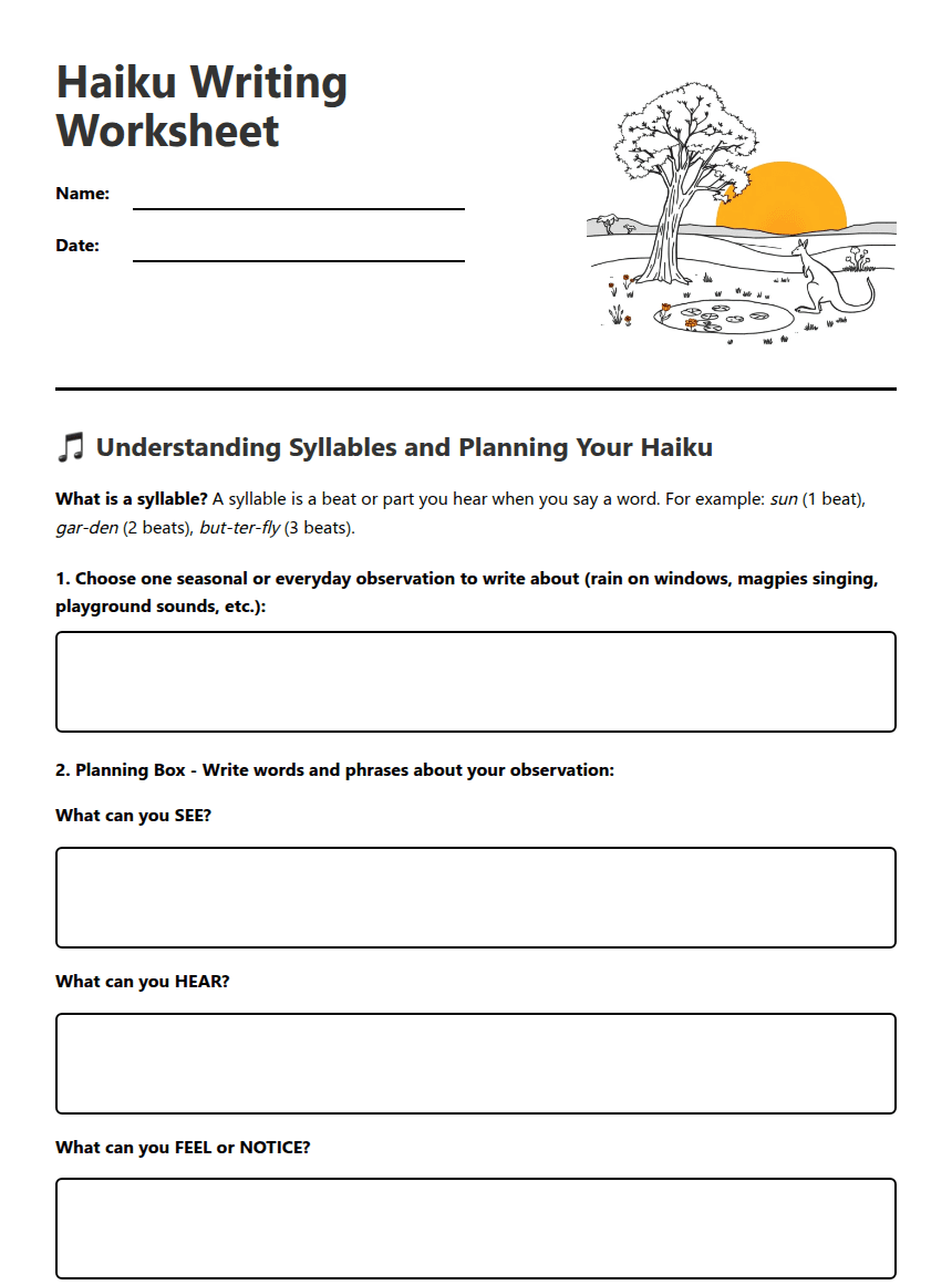 Haiku Writing Worksheet worksheet preview