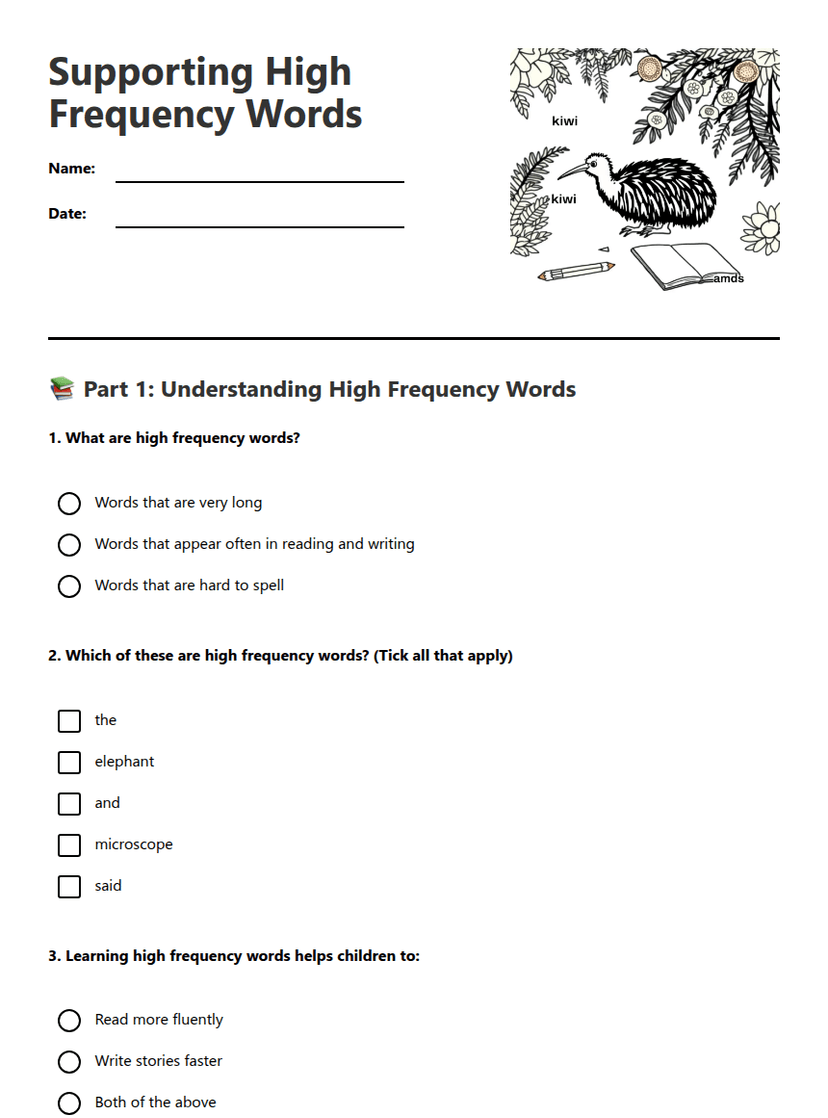 Supporting High Frequency Words