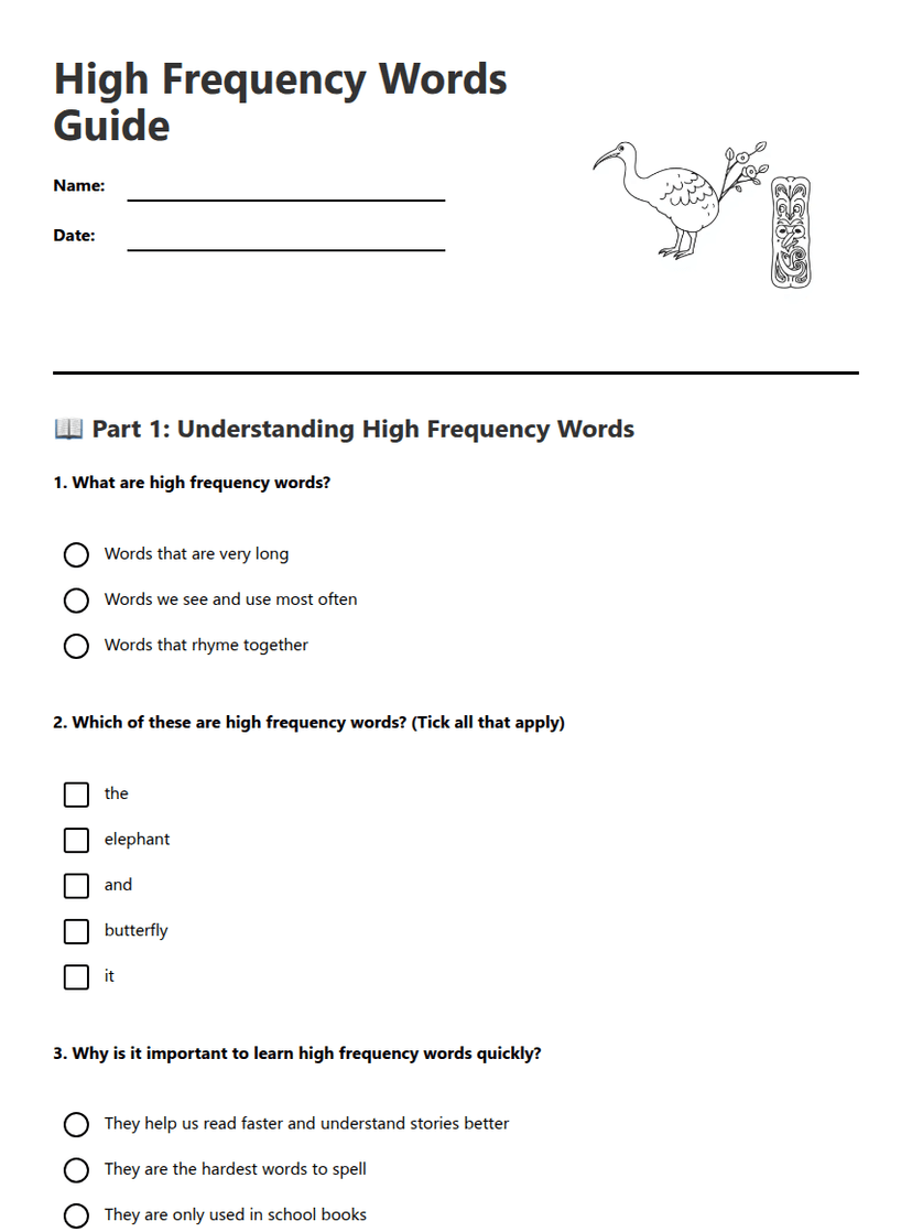 High Frequency Words Guide