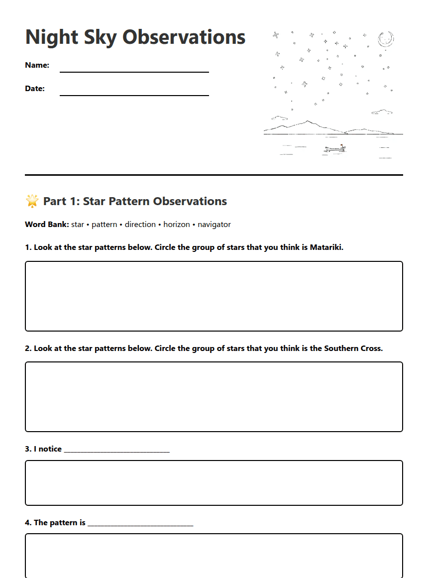 Night Sky Observations worksheet preview