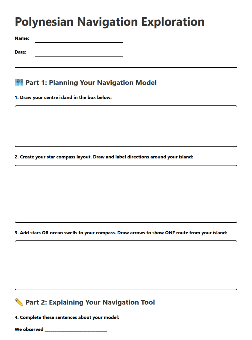 Polynesian Navigation Exploration worksheet preview