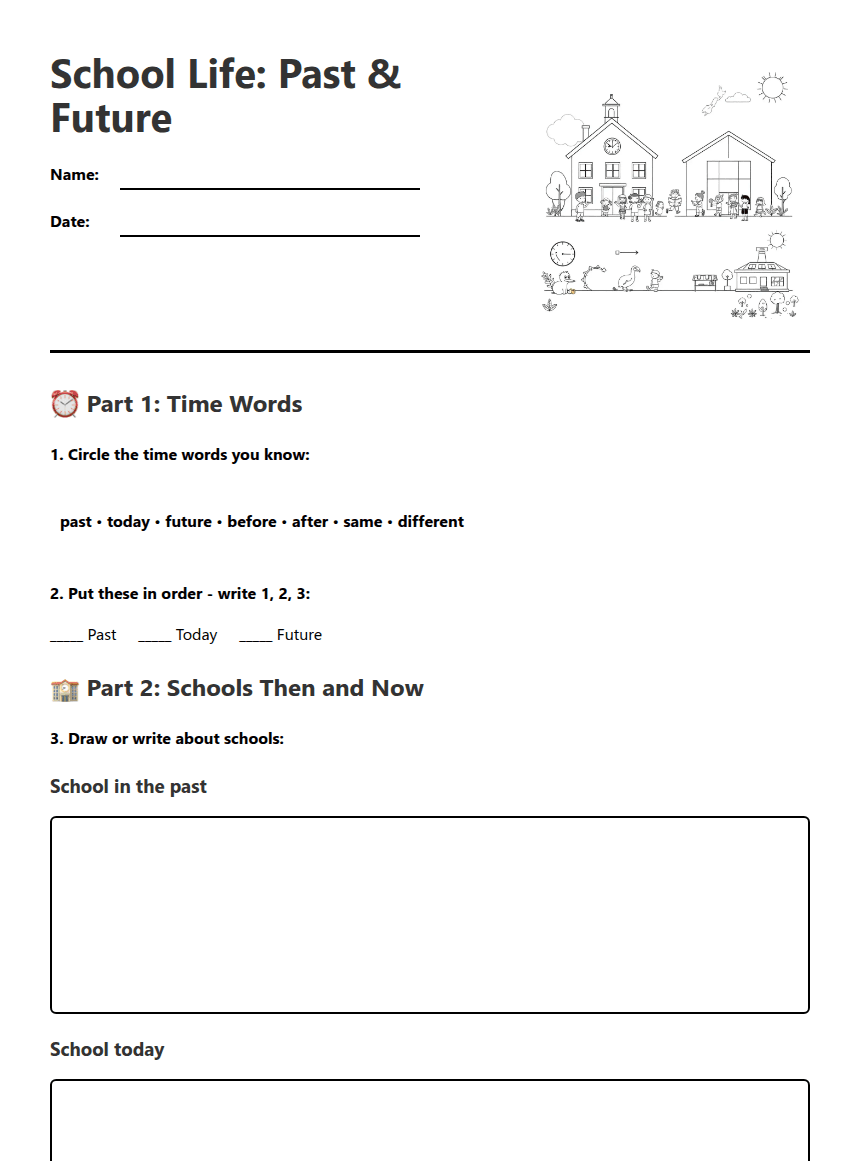 School Life: Past & Future worksheet preview