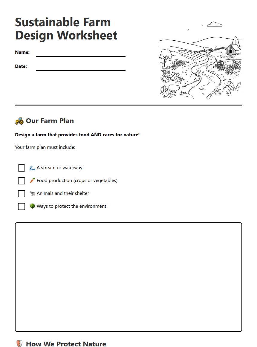 Sustainable Farm Design Worksheet worksheet preview