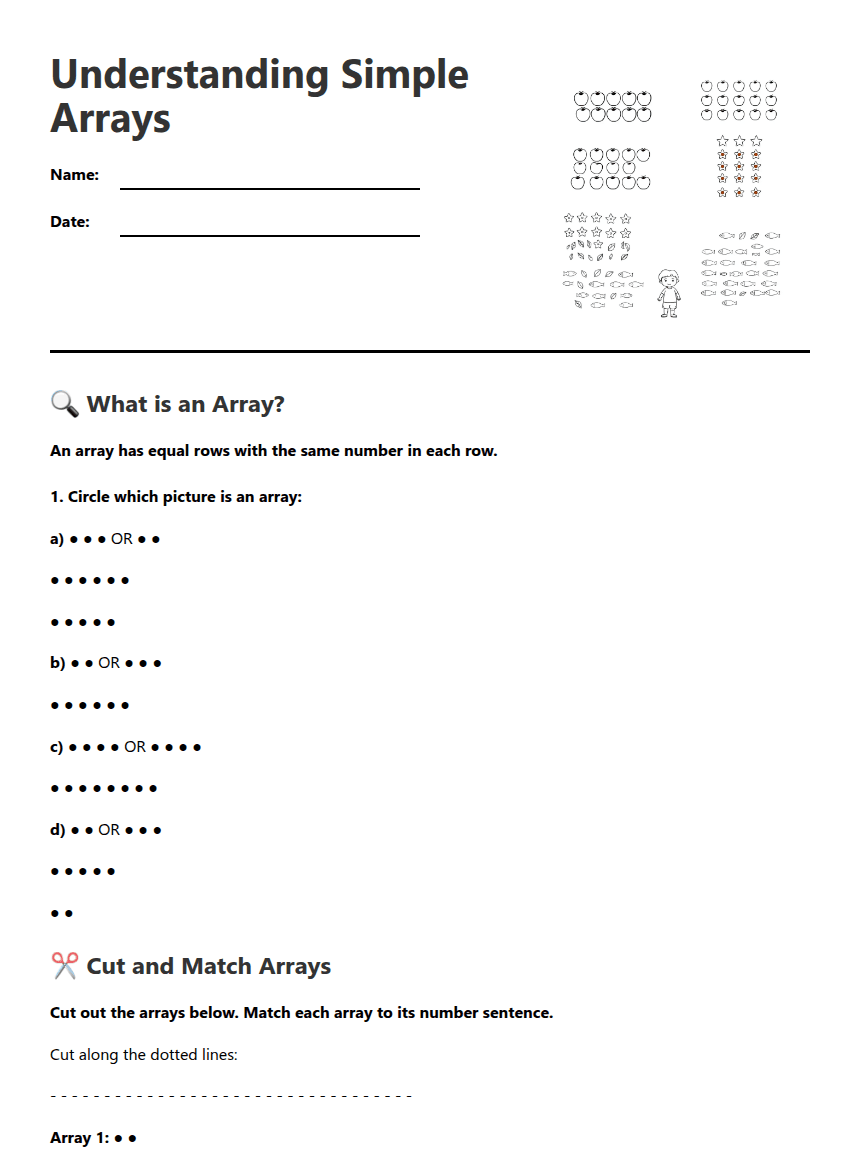 Understanding Simple Arrays worksheet preview