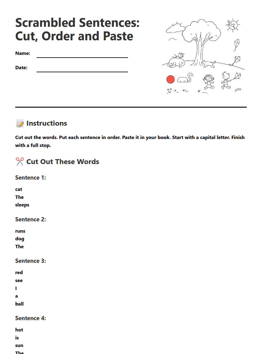 Scrambled Sentences Worksheet worksheet preview