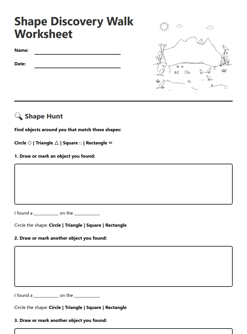 Shape Discovery Walk Worksheet worksheet preview