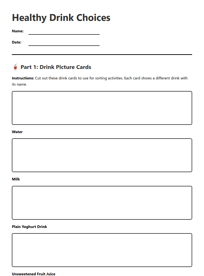 Healthy Drink Choices worksheet preview