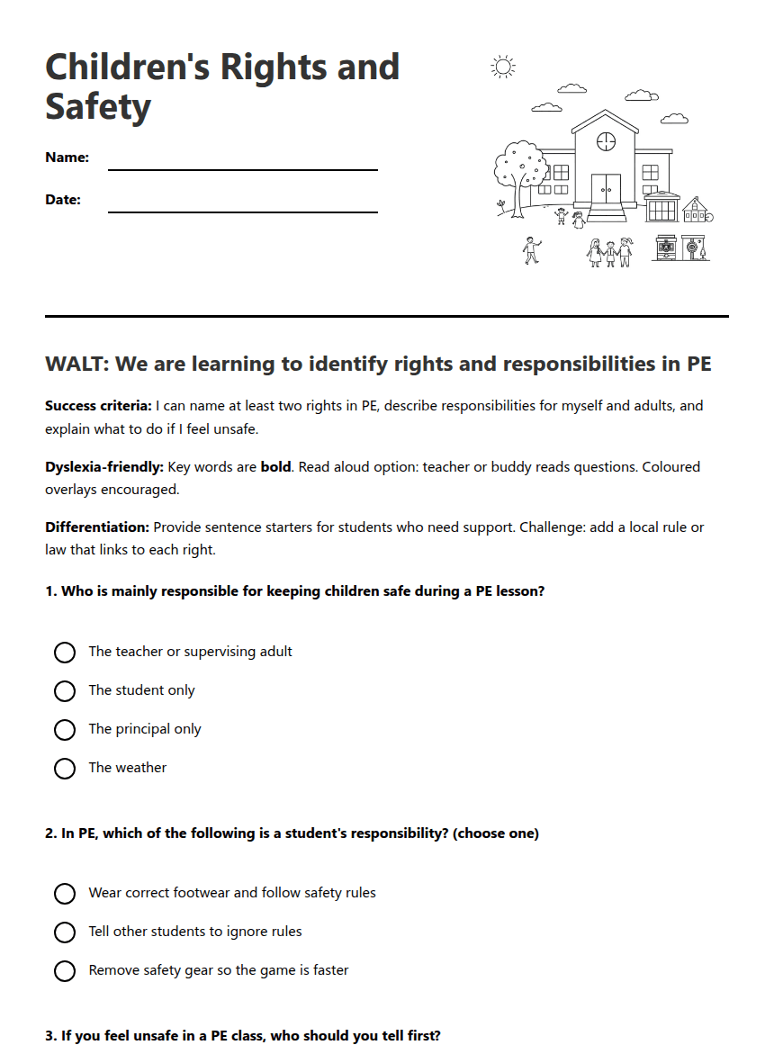 Children's Rights and Safety worksheet preview