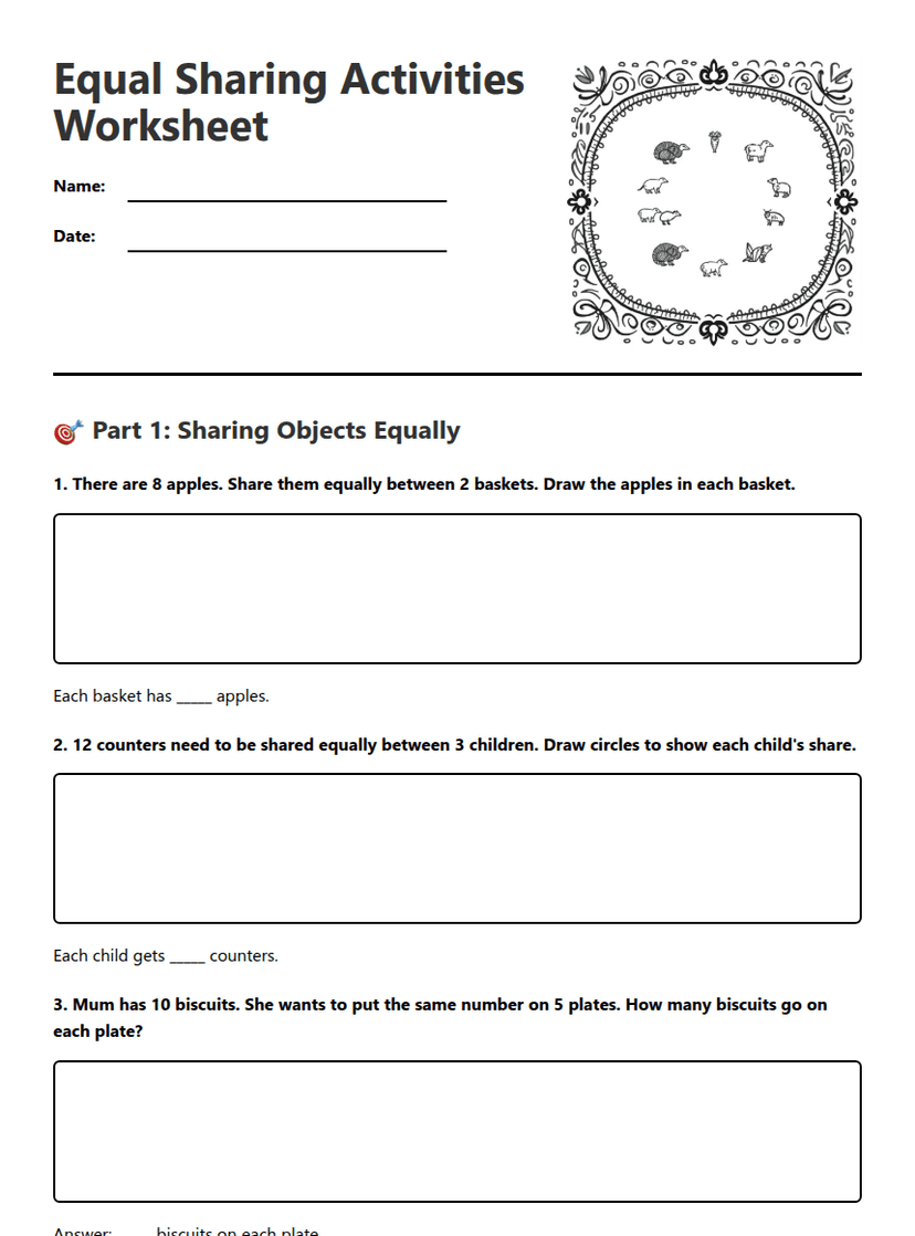 Equal Sharing Activities Worksheet