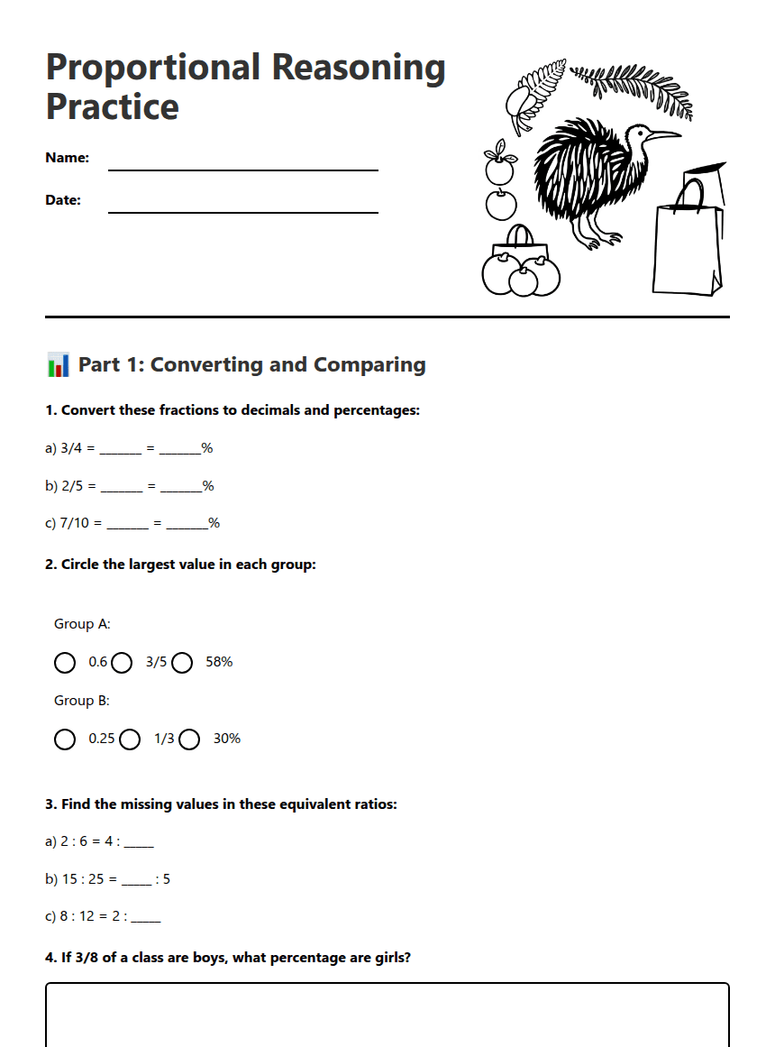 Proportional Reasoning Practice worksheet preview