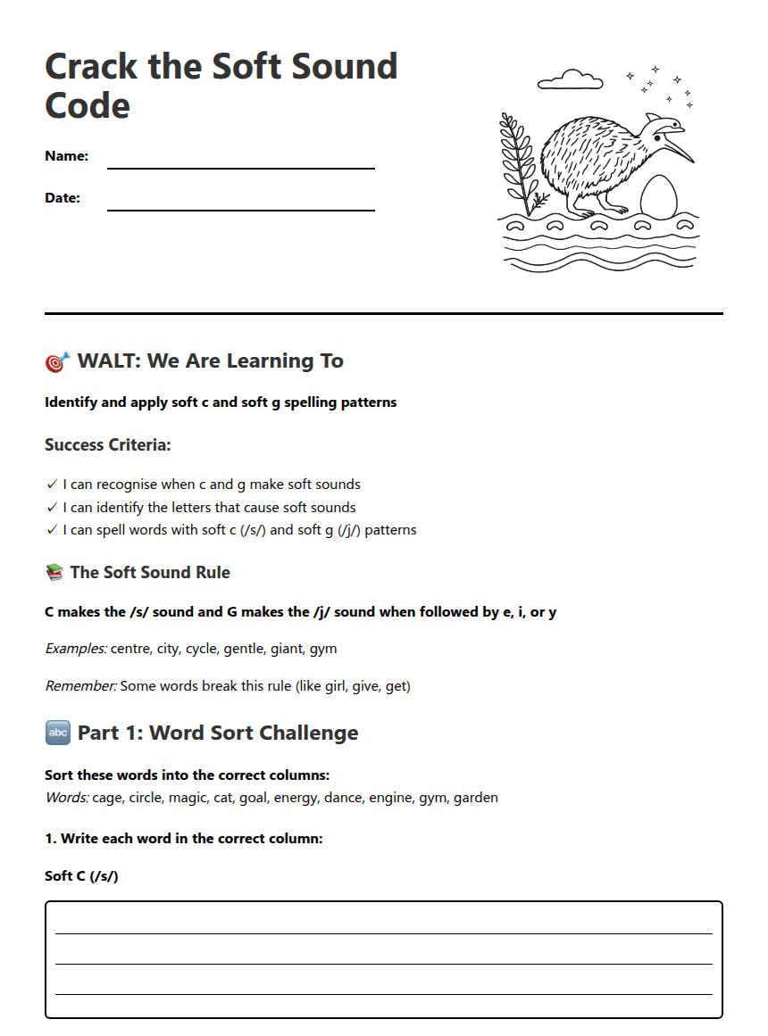 Soft Sound Spelling Patterns worksheet preview