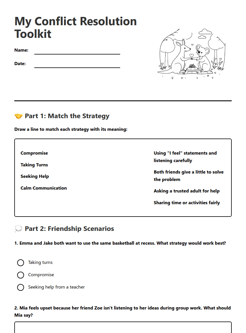 Conflict Resolution Toolkit worksheet preview