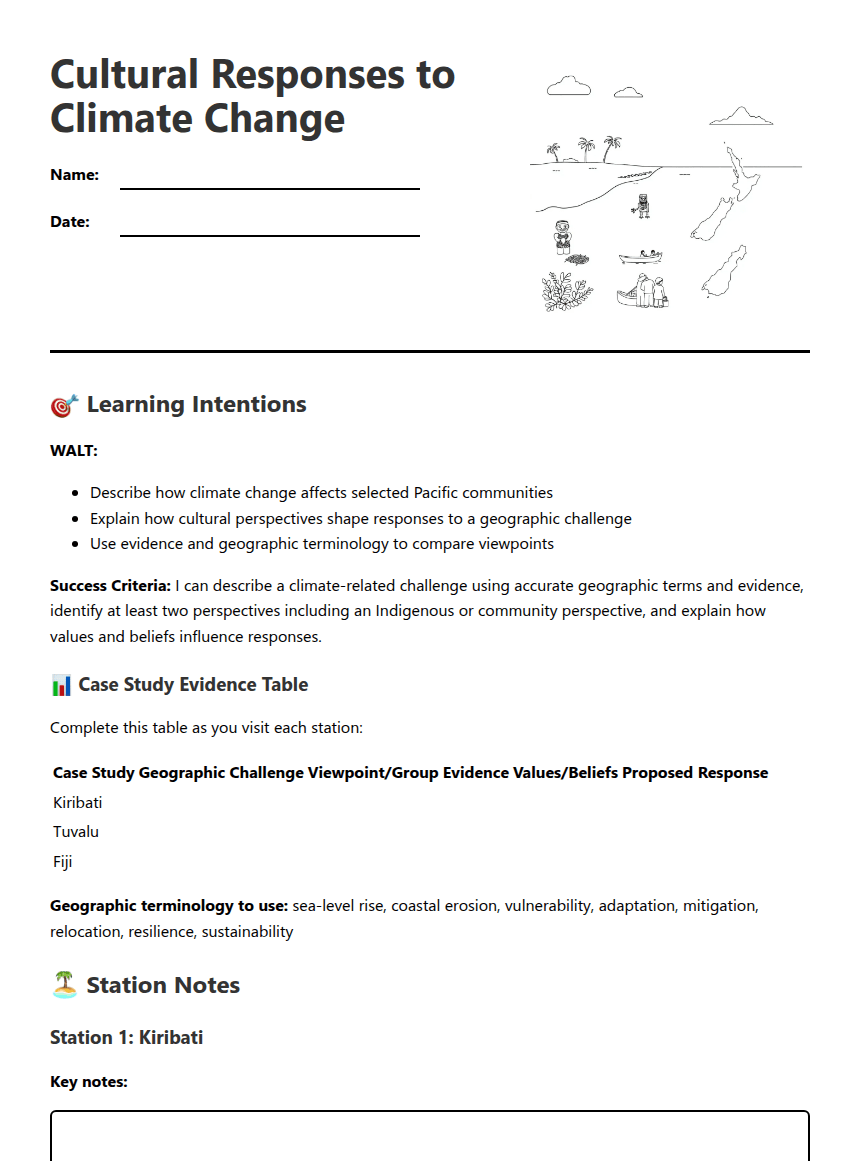 Cultural Responses to Climate Change worksheet preview