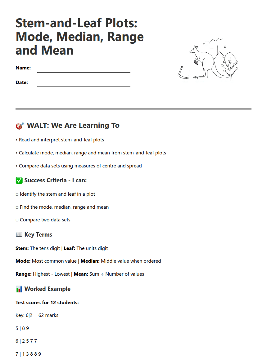 Stem-and-Leaf Plots Worksheet worksheet preview