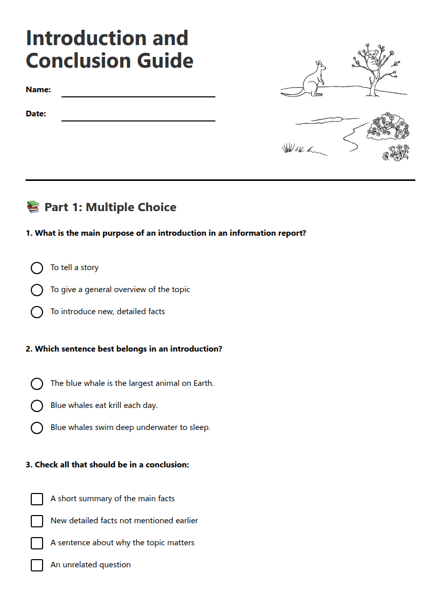 Introduction and Conclusion Guide worksheet preview