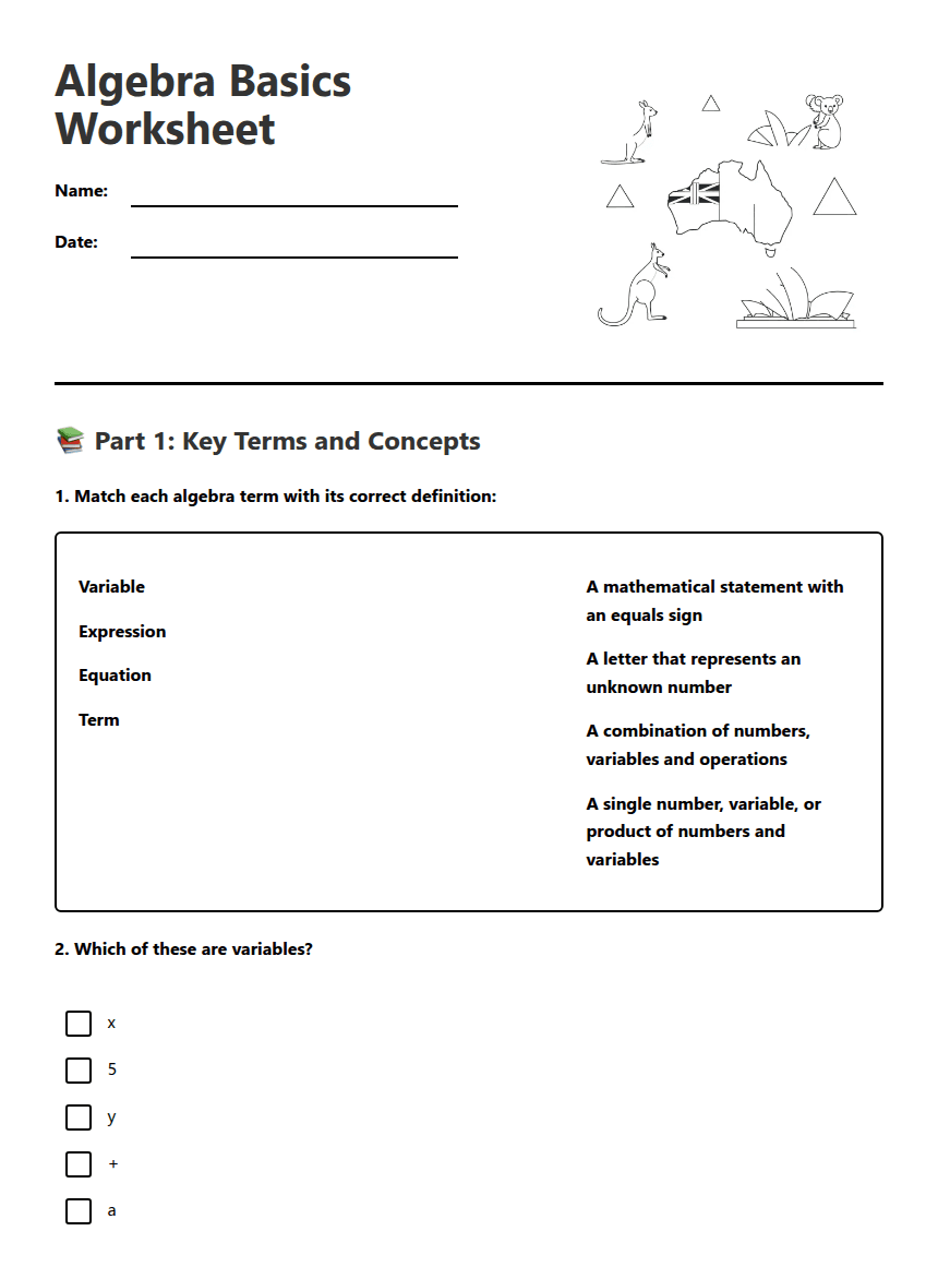 Algebra Basics Worksheet worksheet preview