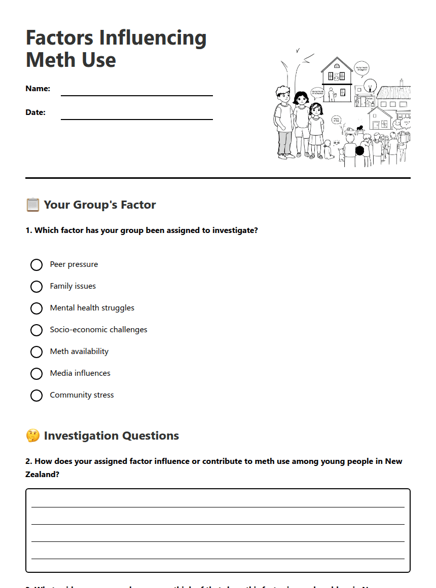 Factors Influencing Meth Use worksheet preview