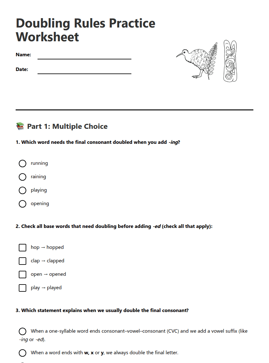 Doubling Rules Practice Worksheet worksheet preview