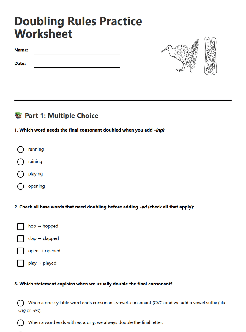 Doubling Rules Practice Worksheet
