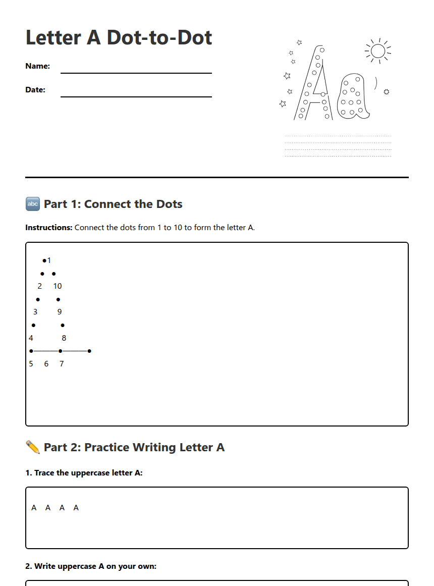Letter A Dot-to-Dot worksheet preview
