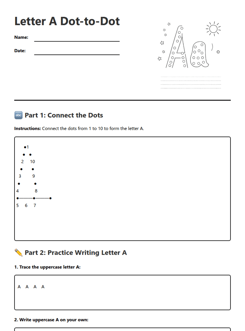 Letter A Dot-to-Dot