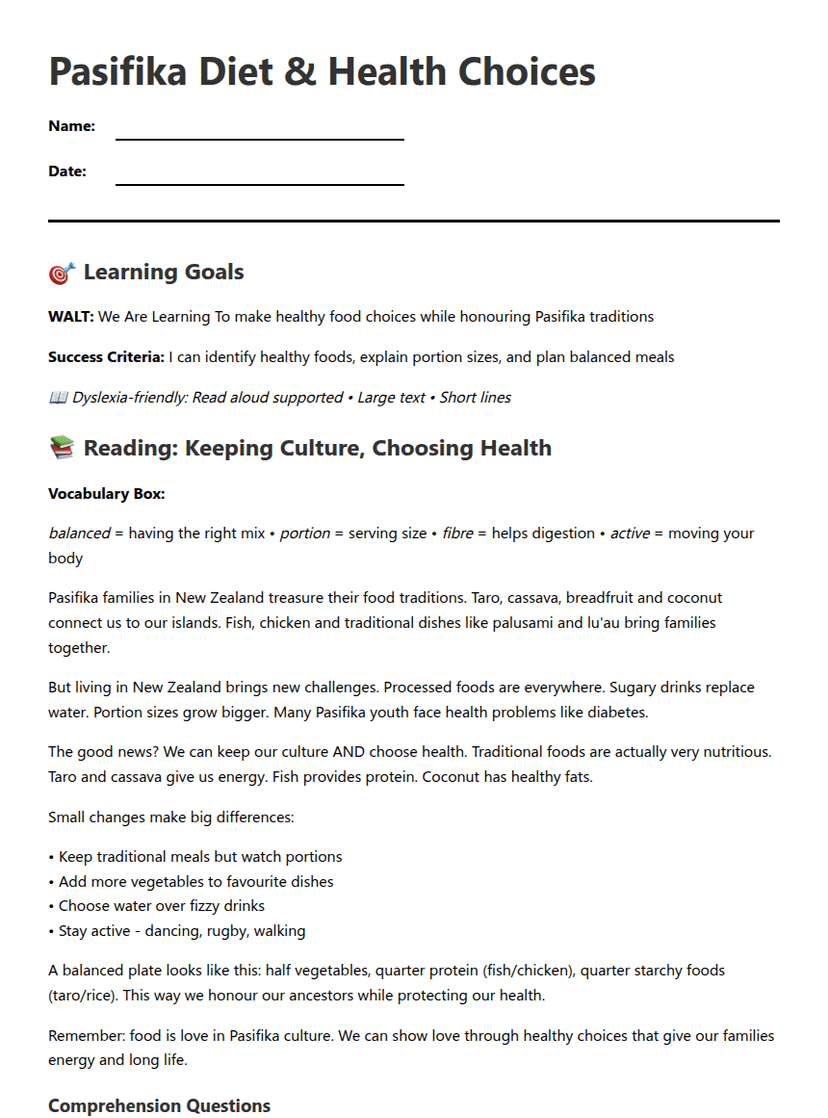 Pasifika Diet & Health Choices