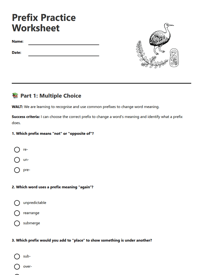 Prefix Practice Worksheet