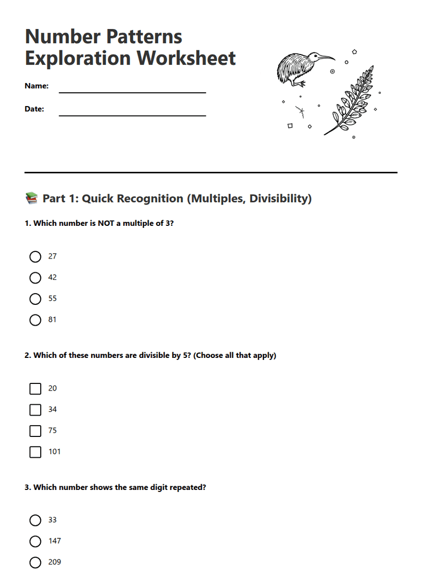 Number Patterns Exploration Worksheet
