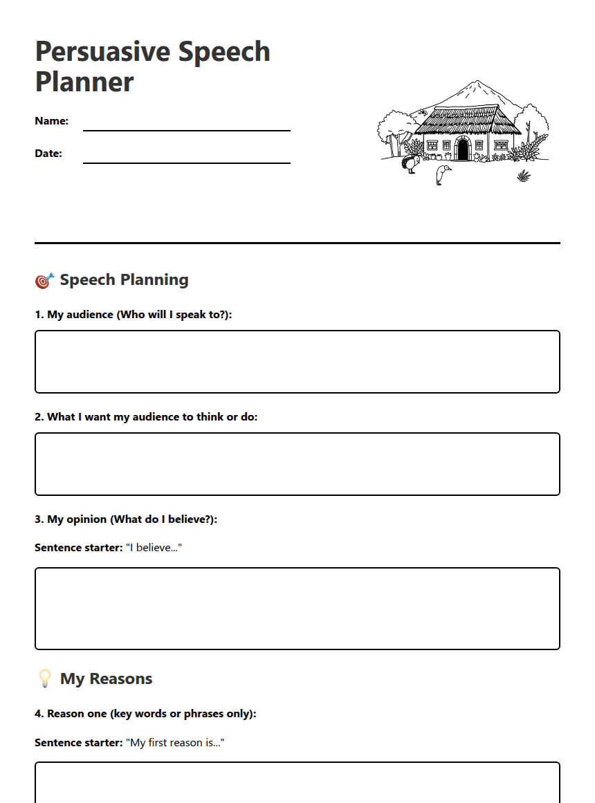 Persuasive Speech Planner worksheet preview